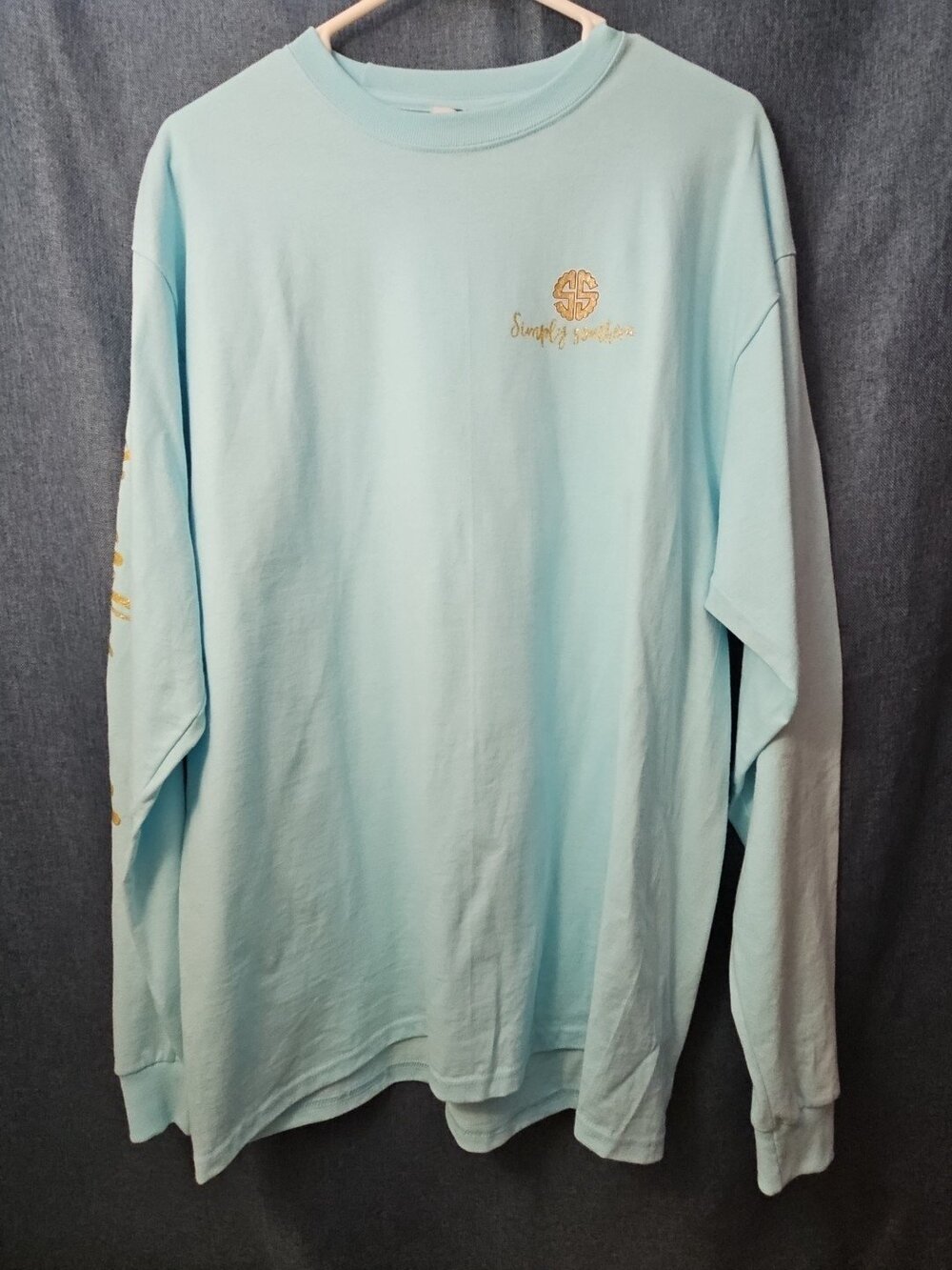 Simply Southern Long Sleeve Shirt Large Blue Plaids & Bows Gold Glitter